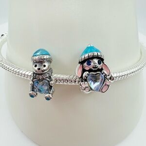 Gnoce Adorable  Bear and Bunny Christmas- Set of 2 Charms